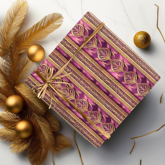Magenta Gold Christmas Pattern#27 ID1009 Wrapping Paper (Creator Uploaded)