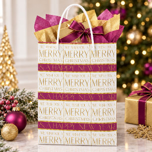Magenta Gold Christmas Pattern#35 ID1009 Medium Gift Bag