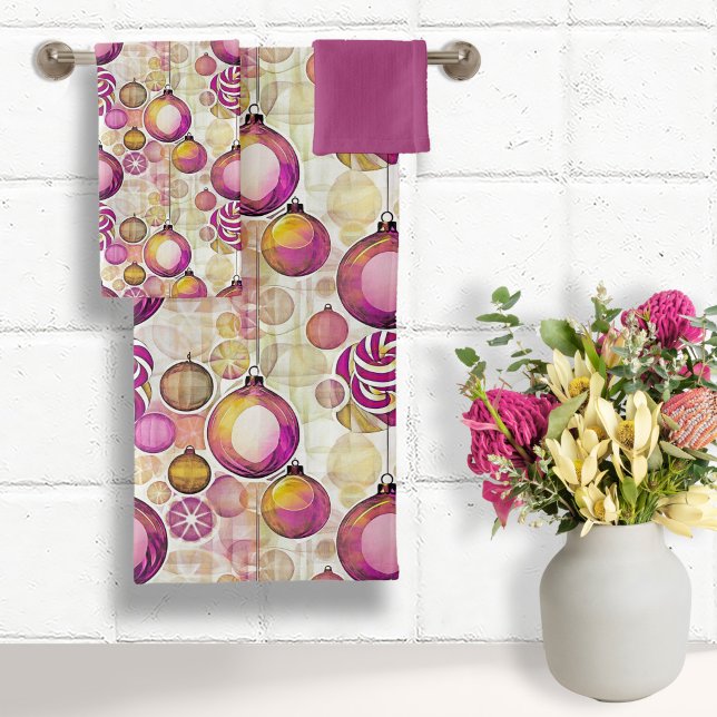 Magenta Gold Christmas Pattern#6 ID1009 Bath Towel Set (Creator Uploaded)