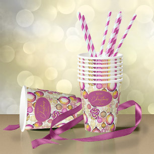 Magenta Gold Christmas Pattern#6 ID1009 Paper Cups