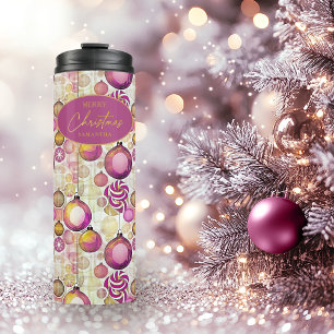 Magenta Gold Christmas Pattern#6 ID1009 Thermal Tumbler
