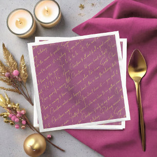 Magenta Gold Christmas Typography Pattern36 ID1009 Napkin