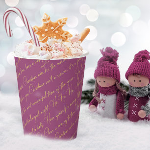 Magenta Gold Christmas Typography Pattern36 ID1009 Paper Cups