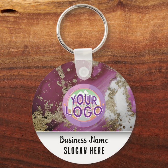 Magenta Gold Marble Branding Elegant Business Logo Key Ring (Front)