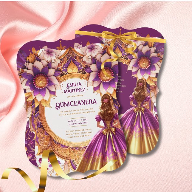 Magenta Gold Quinceañera Dress Princess Sweet16 Invitation (Creator Uploaded)