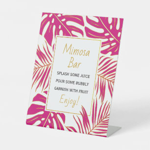 Magenta gold tropical leaves wedding bridal shower pedestal sign
