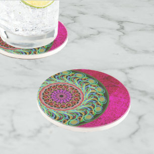 Magenta & Green Mandala Sandstone Coaster