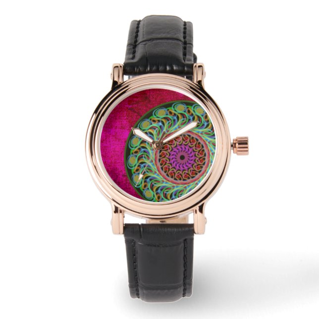 Magenta & Green Mandala Watch (Front)