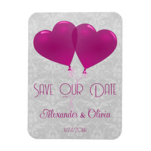 Magenta Heart Balloons Save The Date Magnet