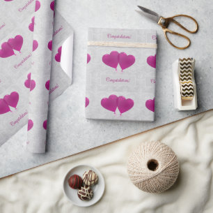 Magenta Heart Balloons Wedding Wrapping Paper
