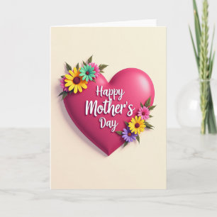 Magenta Heart Floral Mothers Day Card