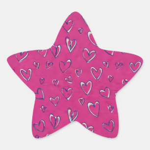 Magenta Hearts Pattern Star Sticker