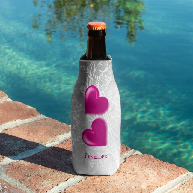 Magenta Hearts Personalised Bottle Cooler (In Situ Pool)