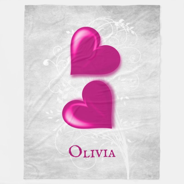 Magenta Hearts Personalised Fleece Blanket (Front)