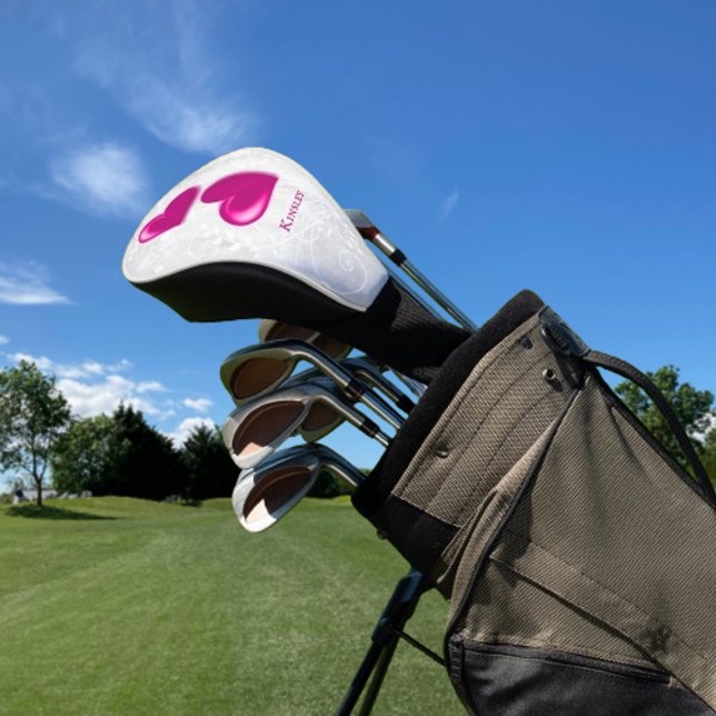 Magenta Hearts Personalised Golf Head Cover (Magenta Hearts Personalized Golf Head Cover)