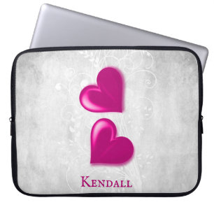 Magenta Hearts Personalised Laptop Sleeve