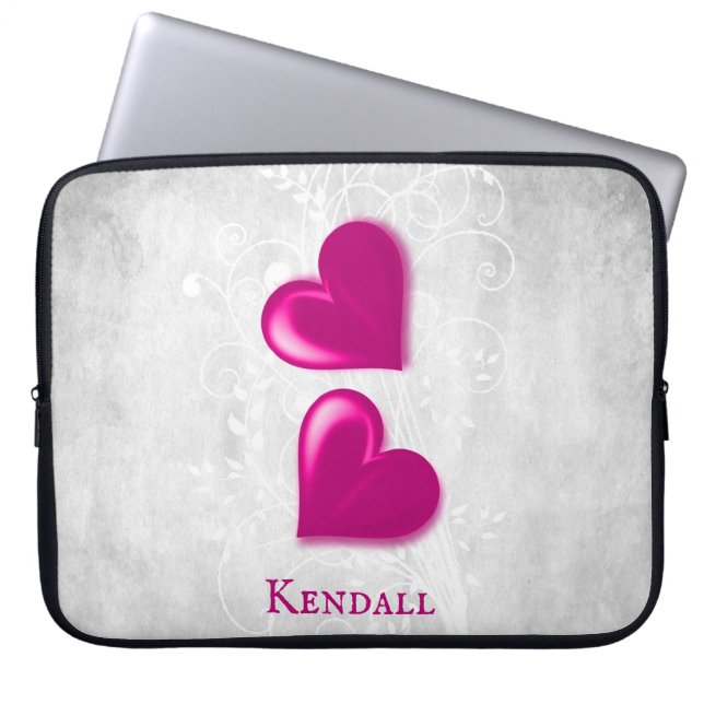 Magenta Hearts Personalised Laptop Sleeve (Front)