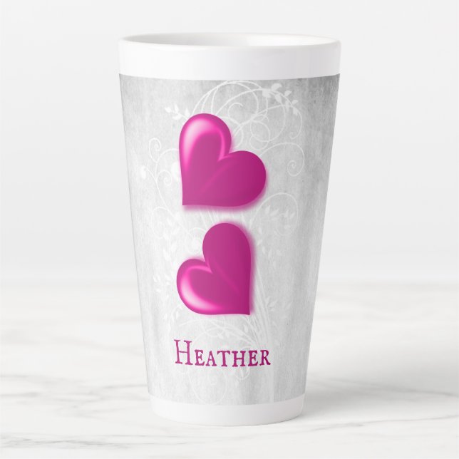 Magenta Hearts Personalised Latte Mug (Front)