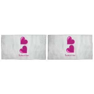 Magenta Hearts Personalised Pillow Case