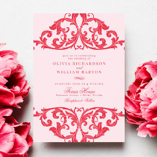 Magenta Hot Pink Baroque Chic Funky Wedding Invitation