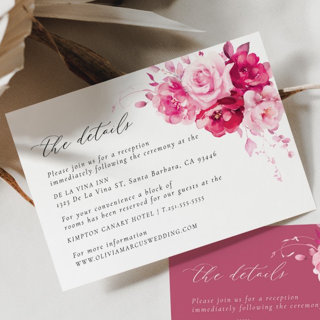 Magenta Hot Pink Wedding Details Enclosure Card (Details Card 2 Colors)