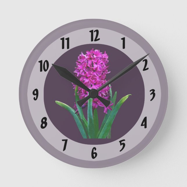 Magenta Hyacinth Round Clock (Front)