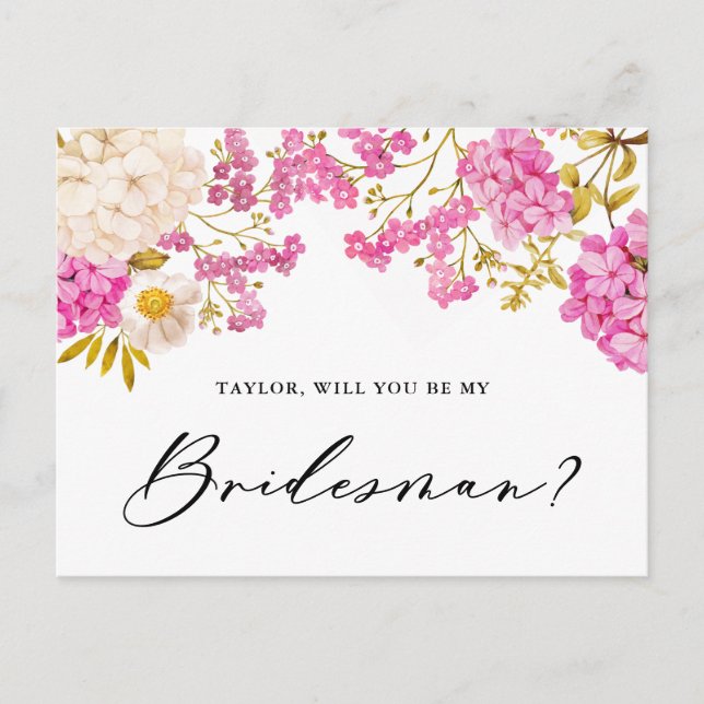 Magenta Hydrangeas Will You Be My Bridesman Card (Front)