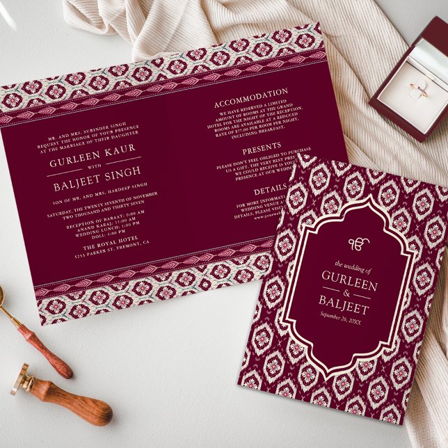 Magenta Ikat All in One Anand Karaj Sikh Wedding Invitation (Creator Uploaded)
