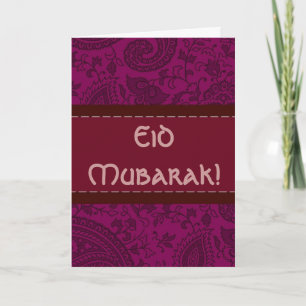 Magenta Indian damask Eid Mubarak Holiday Card