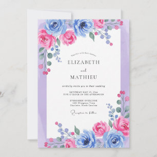 Magenta Indigo Foliage Dusty Eucalyptus Wedding Invitation