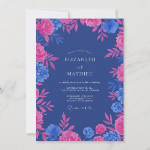 Magenta Indigo Foliage Eucalyptus Wedding Invitation