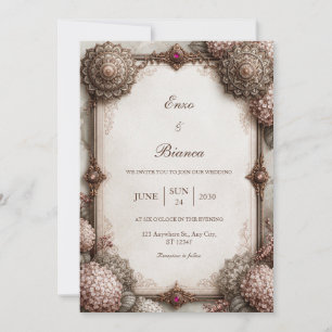Magenta Jewel Rose Gold Wedding Invitation