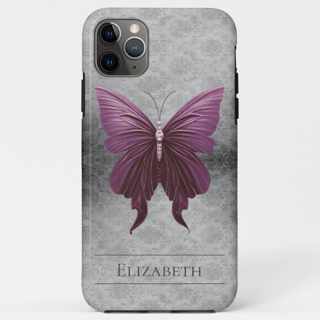 Magenta Jewelled Butterfly Damask Case-Mate iPhone Case (Back)