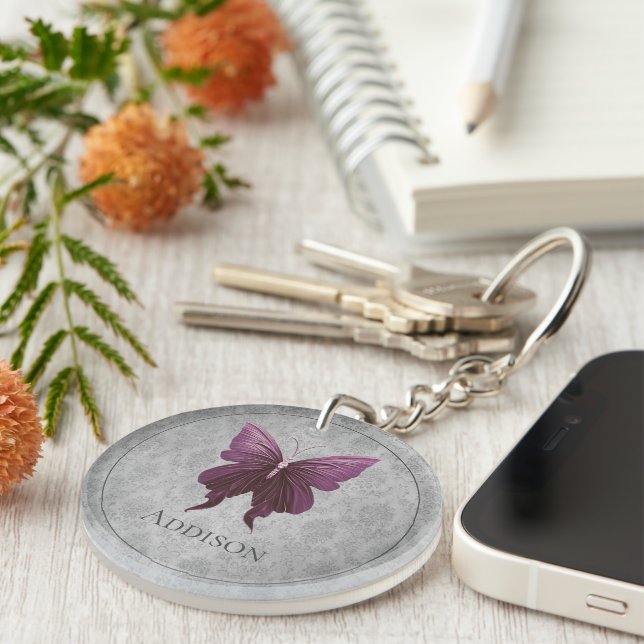 Magenta Jewelled Butterfly Key Ring (Front Right)