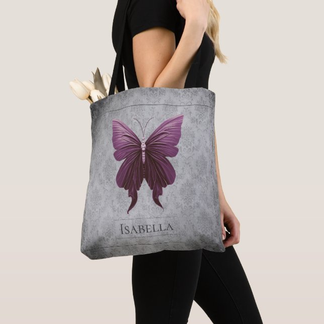 Magenta Jewelled Butterfly Tote Bag (Close Up)