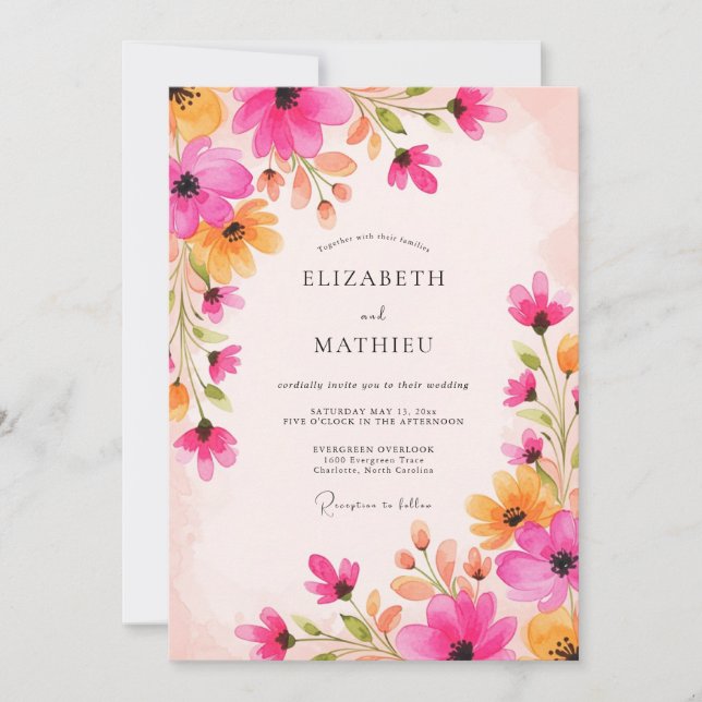 Magenta Joyous Summer Wedding Invitation (Front)