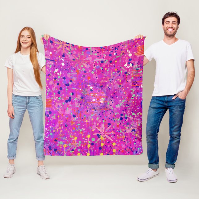 Magenta Jubilee Abstract Print  Fleece Blanket (In Situ)