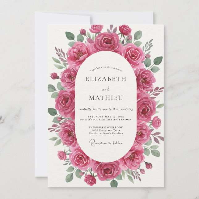 Magenta Leafy Wedding Invitation (Front)