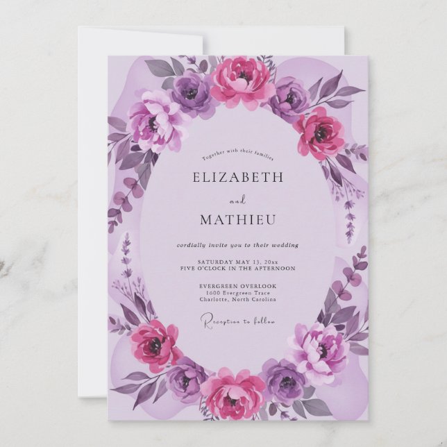 Magenta Lilac Blossom Wedding Invitation (Front)