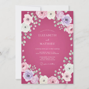 Magenta Lilac Ranunculus Eucalyptus Wedding Invitation