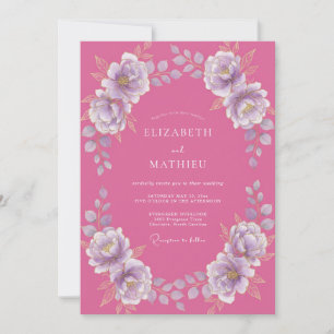 Magenta Lilac Watercolor Floral Wedding Invitation