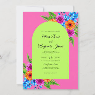 Magenta Lime Gerbera Eucalyptus Wedding Invitation