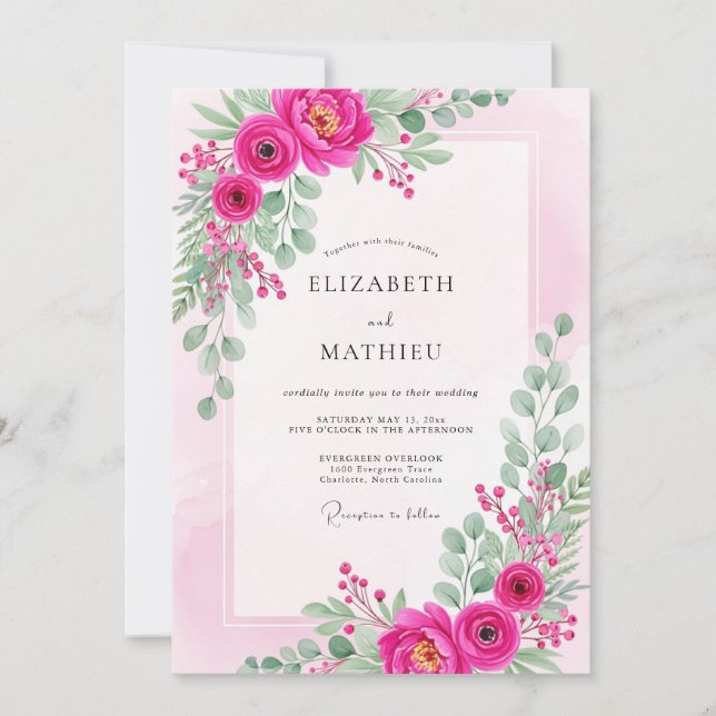 Magenta Lively Spring Wedding Invitation (Front)