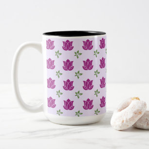 Magenta Lotus Garden Pattern Two-Tone Coffee Mug