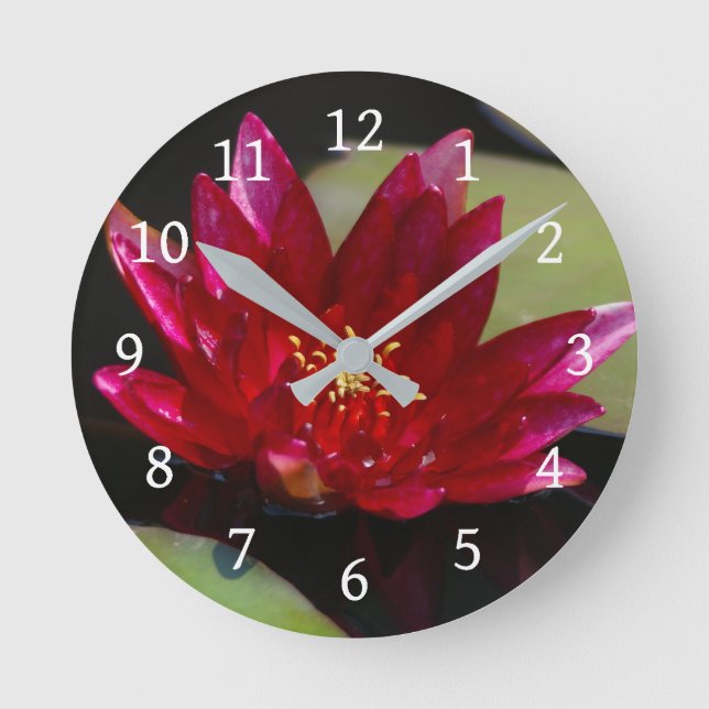 Magenta Lotus Waterlily Round Clock (Front)