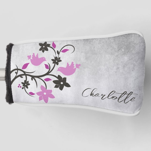 Magenta Lovebirds Golf Head Cover (Front)