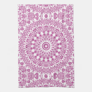 Magenta Mandala Geometric Pattern Tea Towel