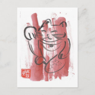 Magenta Maneki Neko Postcard