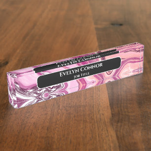 Magenta Marble Classy Modern Personalized   Nameplate