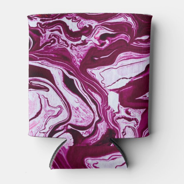 Magenta Marble Texture: Abstract Fluid Art Can Cooler (Front)
